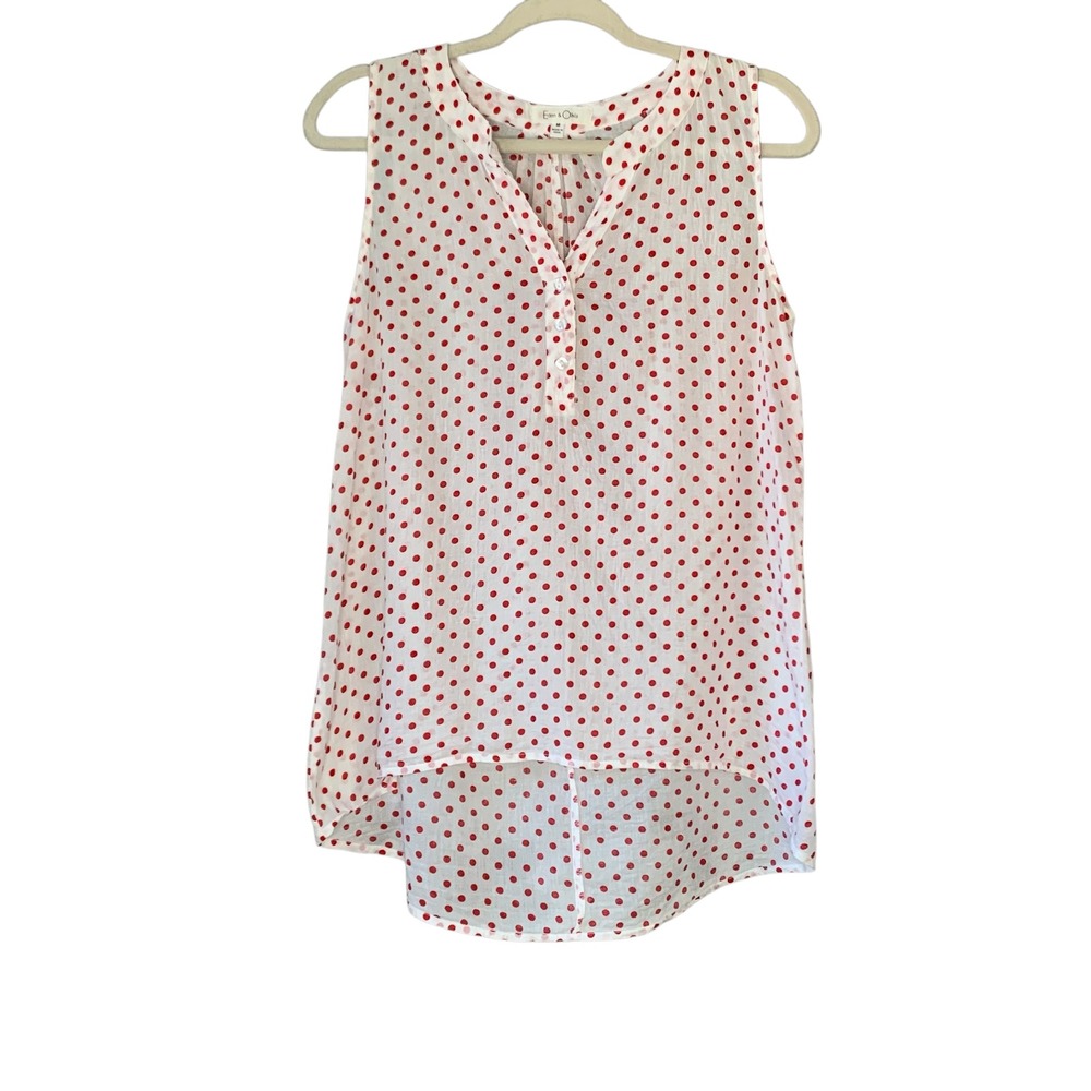 Eden & Olivia white sleeveless split v cotton red‎ polka dot blouse. Size M